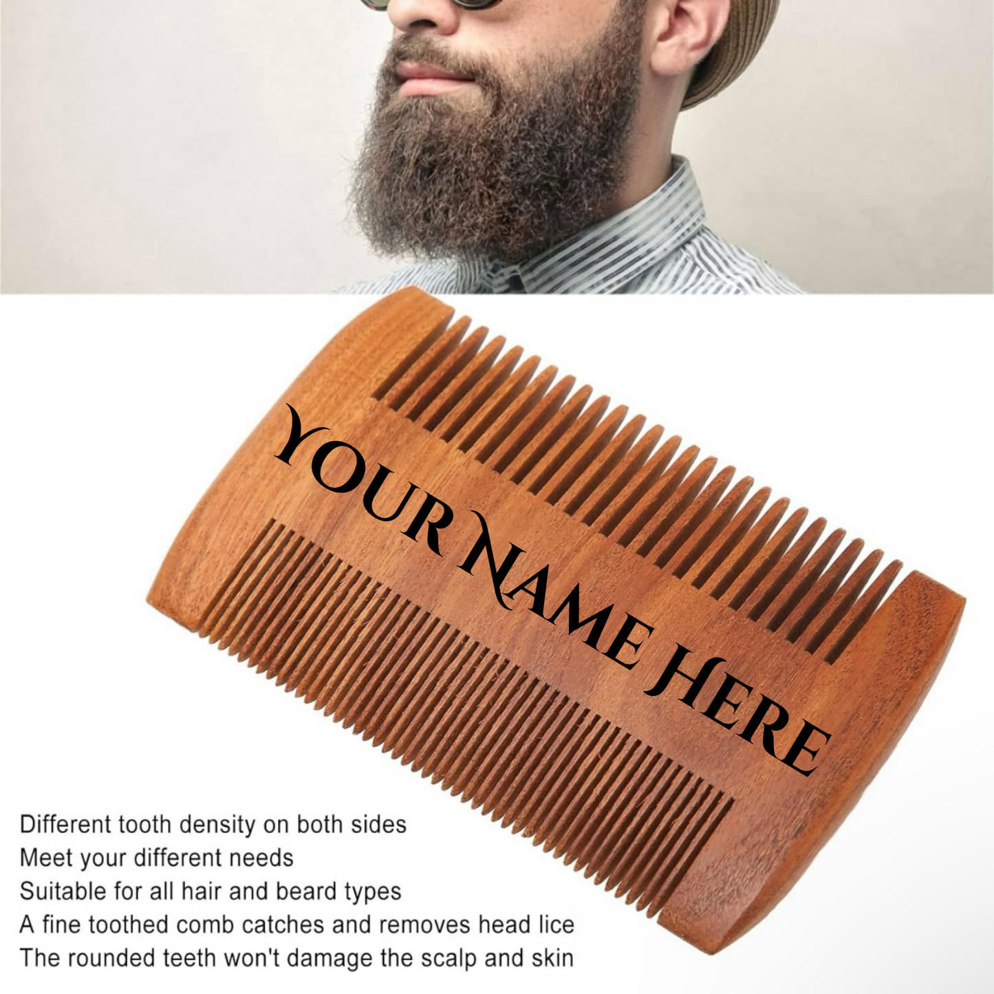 Custom Engraved Sandalwood Beard & Hair Comb