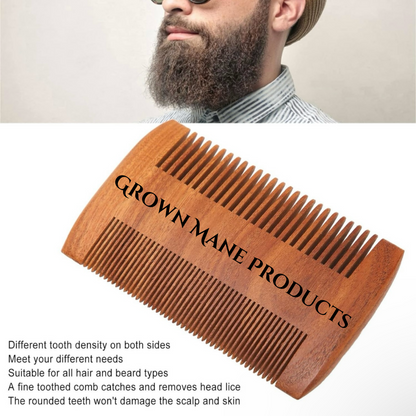 Grown Mane Dual‑Tooth Sandalwood Beard Hair Comb