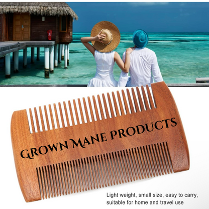 Grown Mane Dual‑Tooth Sandalwood Beard Hair Comb