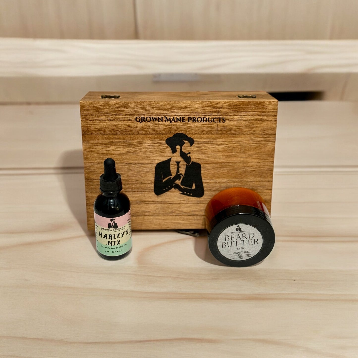 Custom Laser Engraved Box Bundle - Beard Oil, Butter, Brush, Comb